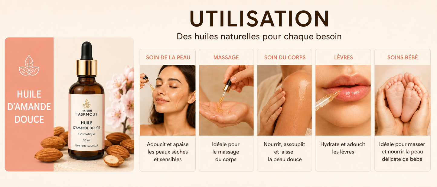Huile d'Amande Douce Cosmétique — Maison Taskmout