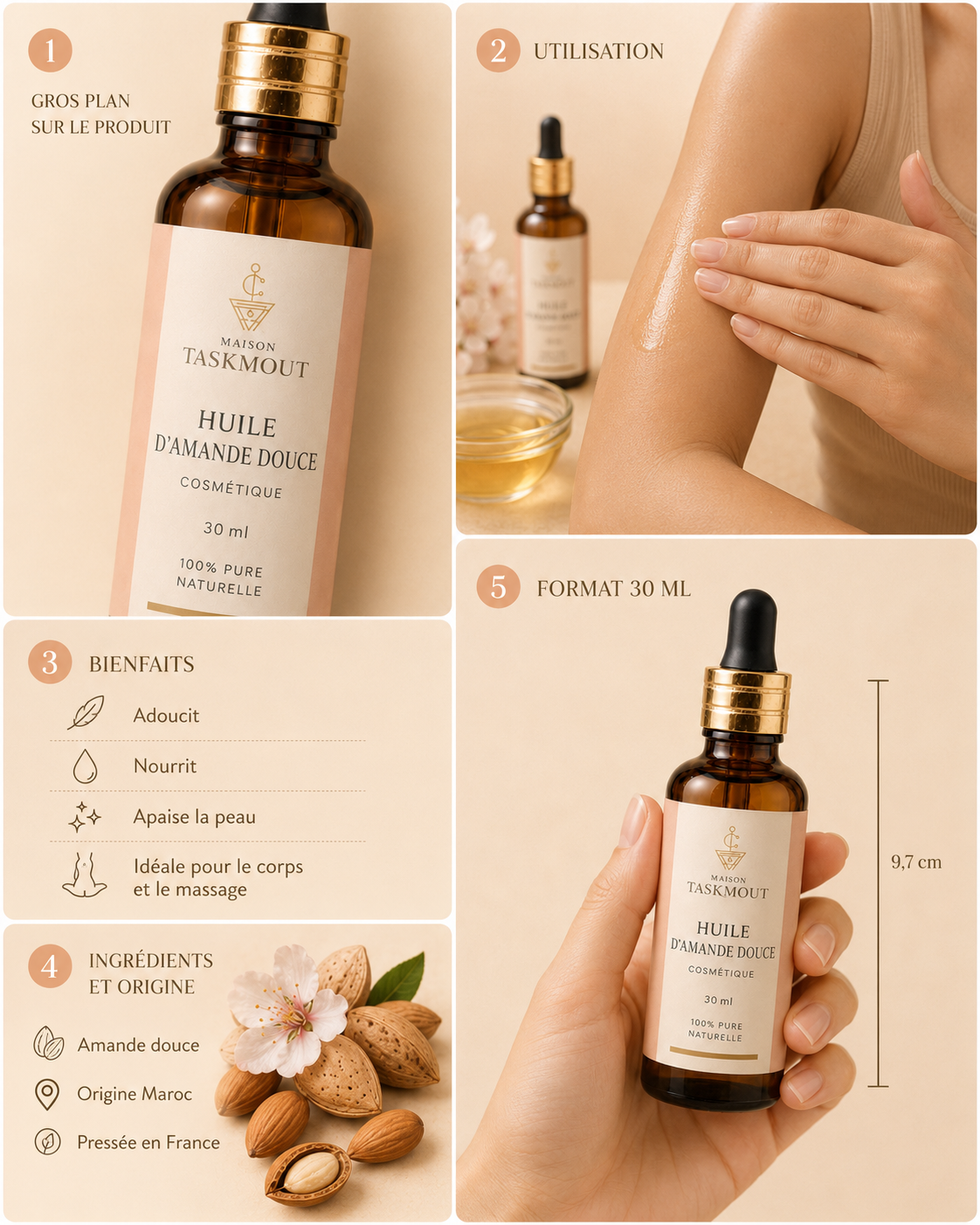 Huile d'Amande Douce Cosmétique — Maison Taskmout